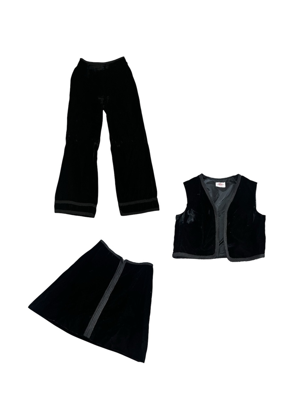Lanz Originals vintage Black Velvet 3-Piece Set - Vest, Skirt & Pants